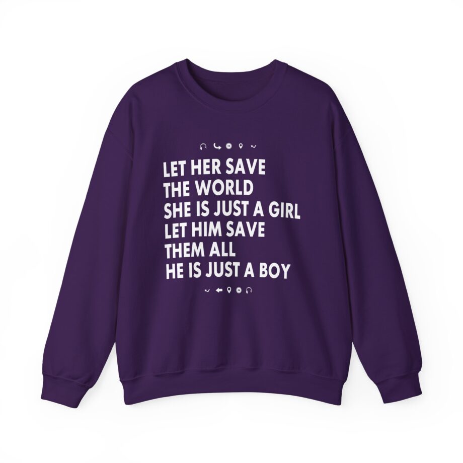 Aurora Let Her Save the World She is Just a Girl Let Him Save Them All He is Just a Boy Unisex Heavy Blend™ Crewneck Sweatshirt